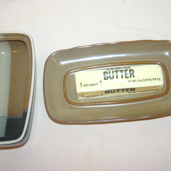 SANGO China Gold Dust Black Stoneware Covered Butter Dish B-196 - Picture 4 of 7